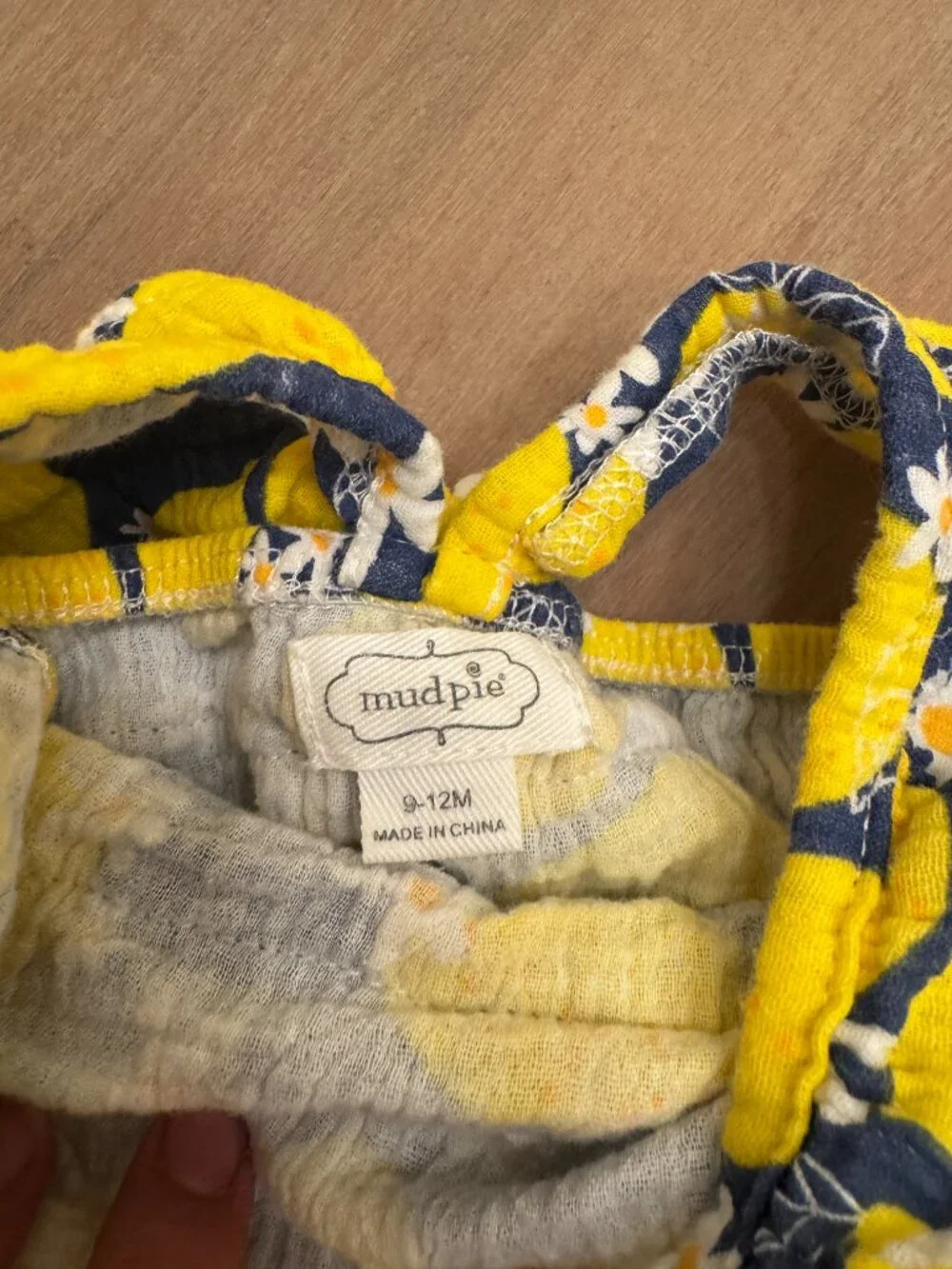 Mud Pie Lemon Daisy Pom-Pom Bubble Romper Navy Yellow 9-12M